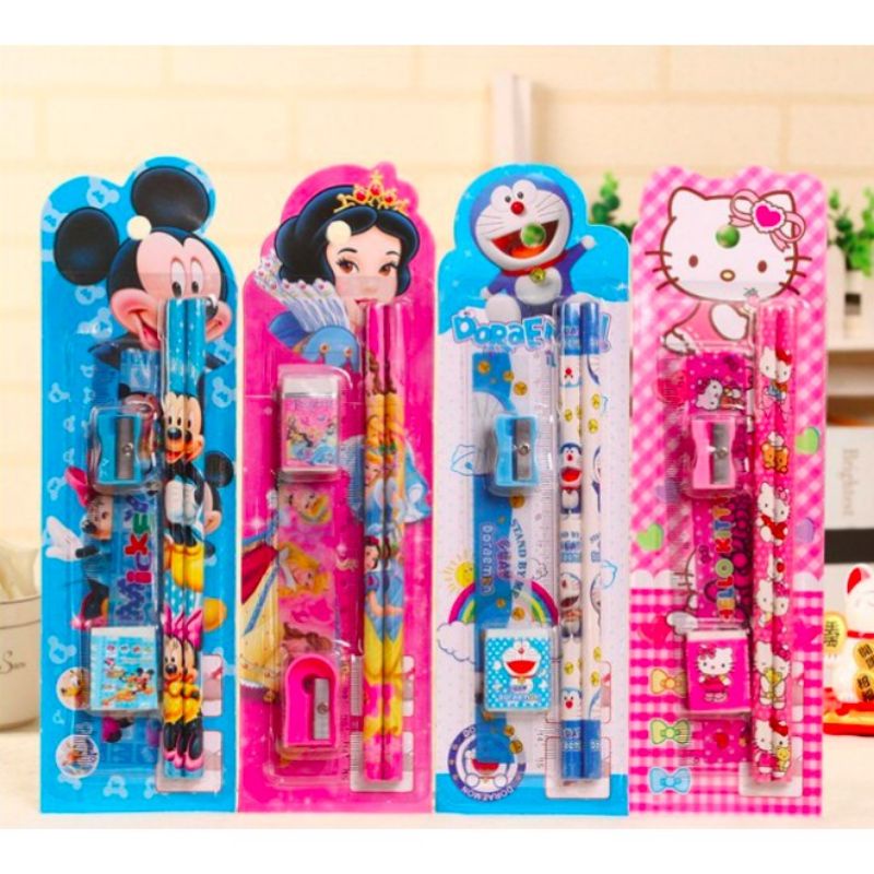 

5 pcs Stationery Set Alat Tulis Doraemon Pensil Penghapus Penggaris Rautan