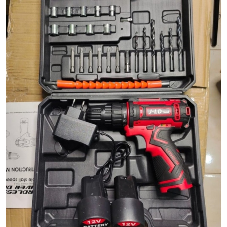 MESIN BOR BATERAI 12V JLD TOOL SET 2 BATERAI BOR CAS 12VOLT CORDLESS DRILL