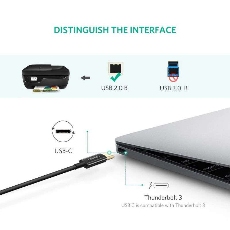 UGREEN Kabel USB TYPE C to USB TYPE B Male Untuk Printer