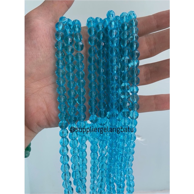 kristal bola dunia cutting 8mm BIRU muda ceko bulat craft blue quartz