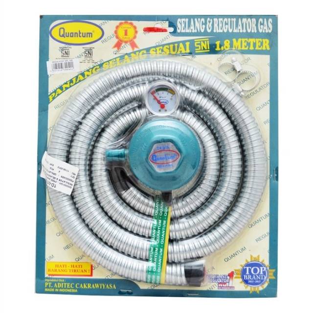 Selang Gas Quantum + Regulator Meter Paket. 1.8 meter SNI