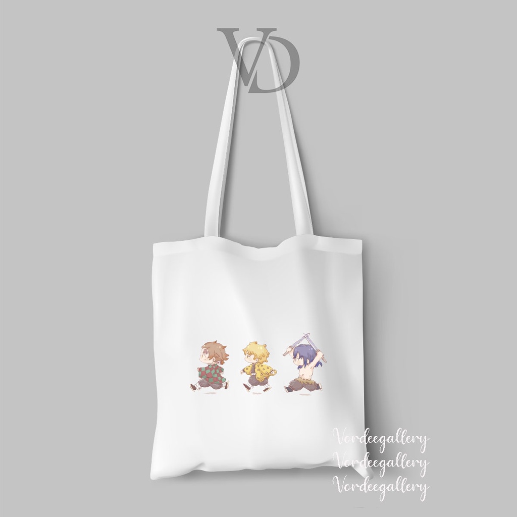 tote bag kanvas gambar demon slayer / tas anime jepang