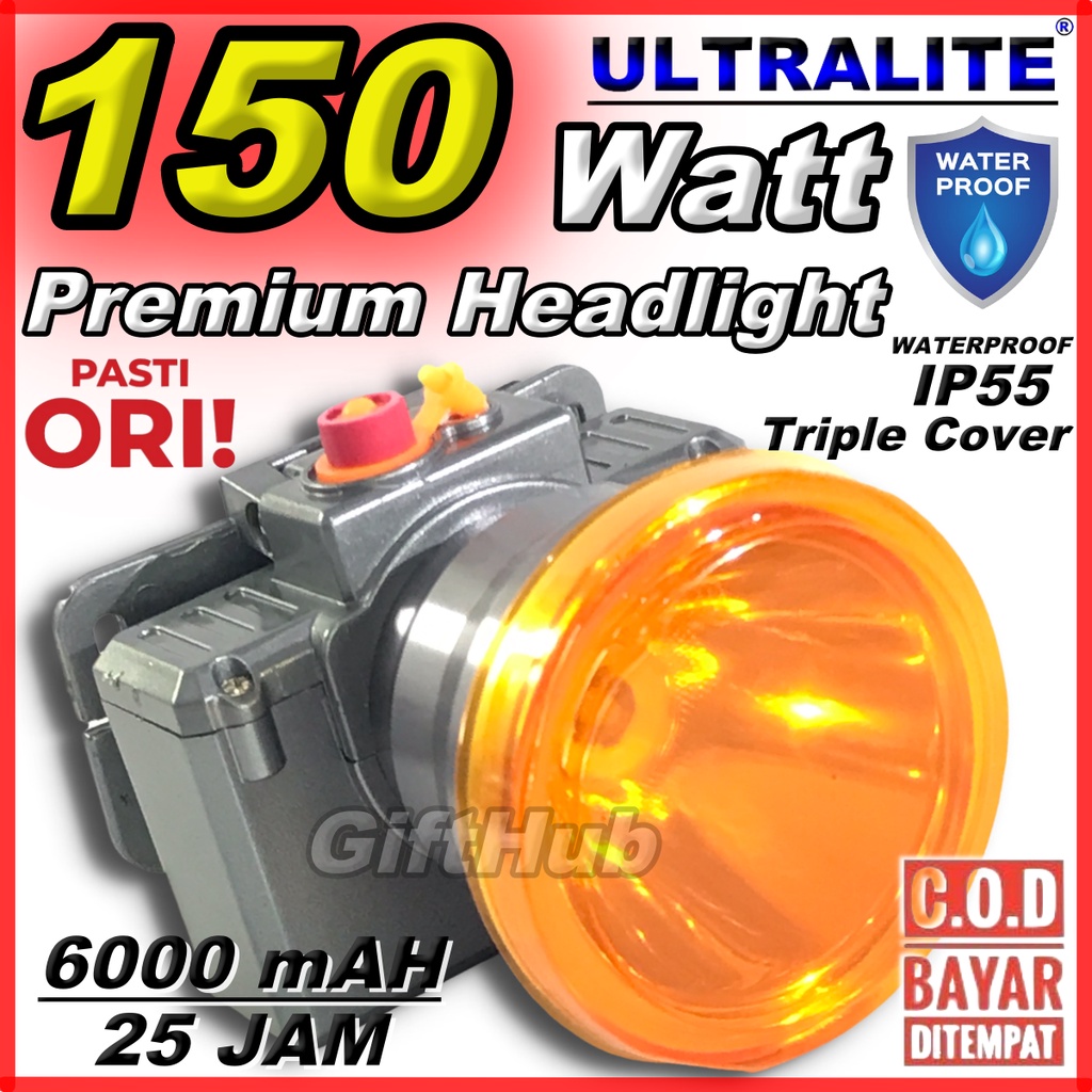 Ultralite Senter Kepala Premium 150w 150 Watt UHL T1505A 150Watt Super LED Baterai Lithium 2pcs Supe