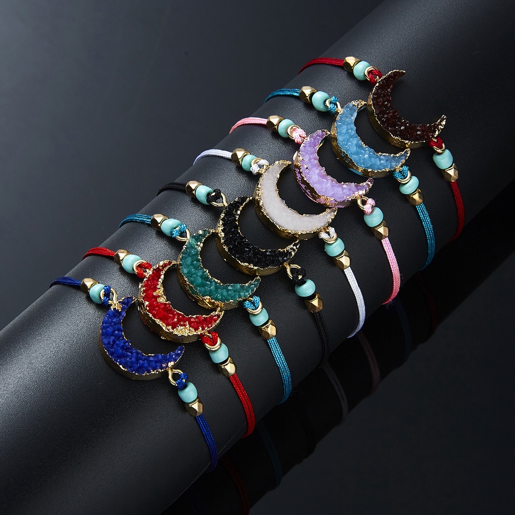 Fashion Natural Stone Resin Crescent Moon Hand-woven Paper Card Bracelet Lovers Jewelry Gift Accessories