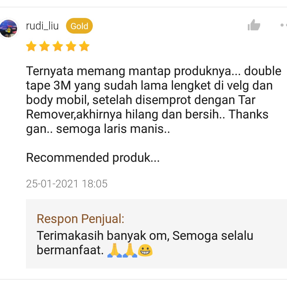 TAR REMOVER - Pembersih penghilang noda aspal bekas sticker stiker lem di cat body bodi mobil motor