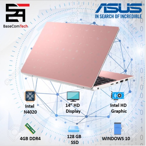 Laptop Asus Vivobook E410MA INTEL N4020 RAM 4GB 128/192GB 14HD WINDOWS 10-PINK 128SSD HD MOTIF