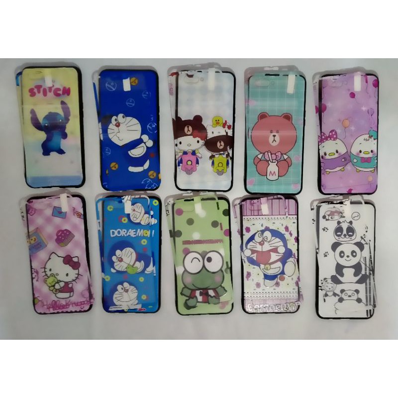 Oppo A12 Fuze Case+Tempered Glass Karakter Doraemon Hello Kitty Panda Mix