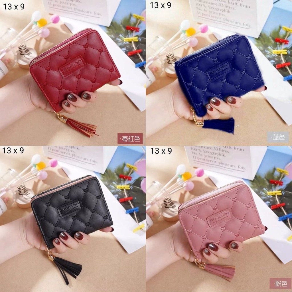 SPESIAL PROMO 7.7 - DOMPET WANITA LUCU ELEGAN BAHAN TAIGA UKURAN 19X9 WARNA HITAM COKLAT NAVY MAROON PINK