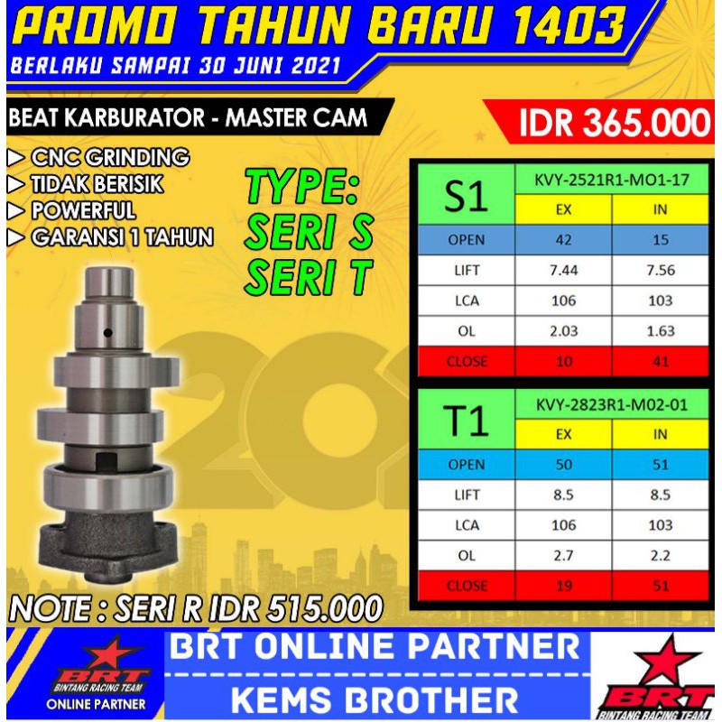 CAM NOKEN AS BRT BEAT KARBURATOR TIPE S1 DAN T1 TANPA ROCKER ARM