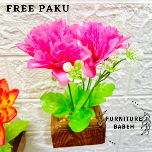 FURNITURE HIASAN RANGKAIAN BUNGA DAHLIA BINTANG SET POT GONI DAN POT TEMPEL DINDING BUNGA PLASTIK ARTIFISIAL HIASAN SERBAGUNA