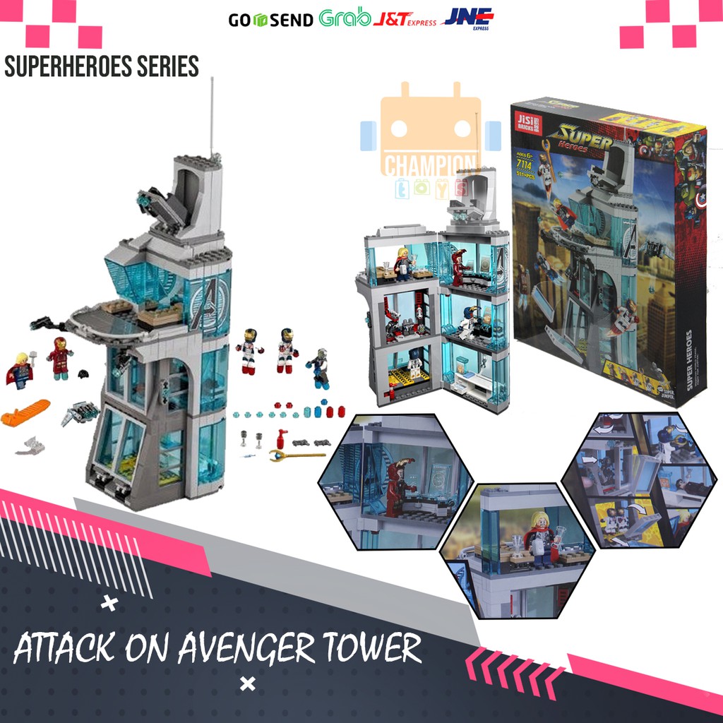 Lego Marvel Avengers Super Heroes Attack On Avengers Towers 7114 Model Kit | Mainan Cowok Avengers