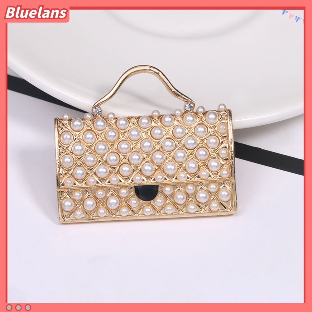 Bluelans Women Handbag Shape Faux Pearl Inlaid Brooch Pin Denim Jacket Collar Badge Gift