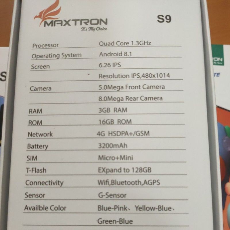 HP MAXTRON S9 SMART ANDROID 6.3INC 6,3&quot; RAM 3GB ROM 16GB 3/16GB JARINGAN 4G LTE DUALSIM 2 KAMERA NEW