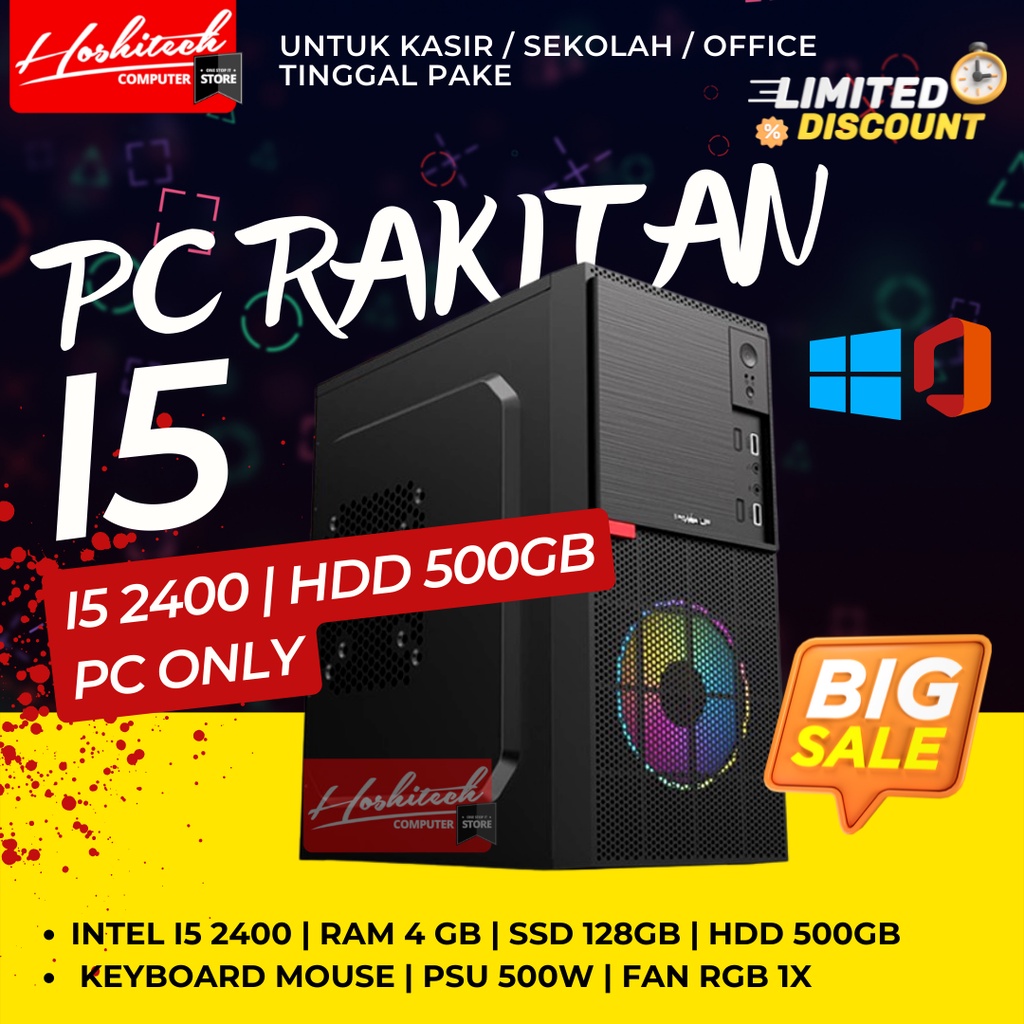 PC RAKITAN INTEL I5 MURAH RAM 4GB SSD128GB HD500GB MONITOR 19 INCH