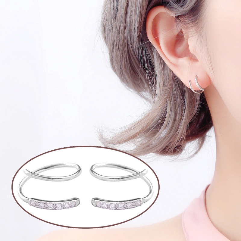 Anting Stud Earrings Spiral Crystal Silver Cuff Earring Women Jewelry Accessories Sexy Girl Jewelry