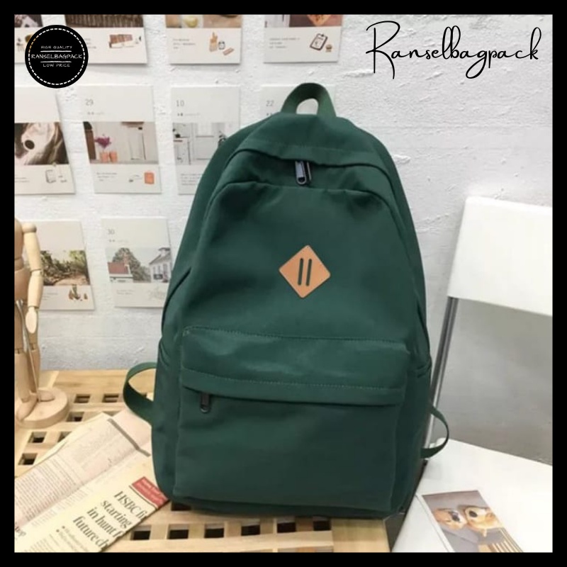 Tas Ransel Backpack Punggung Pria Wanita Sekolah Distro Polos Murah Terbaru Cewek Cowok Pria Wanita-Army spons