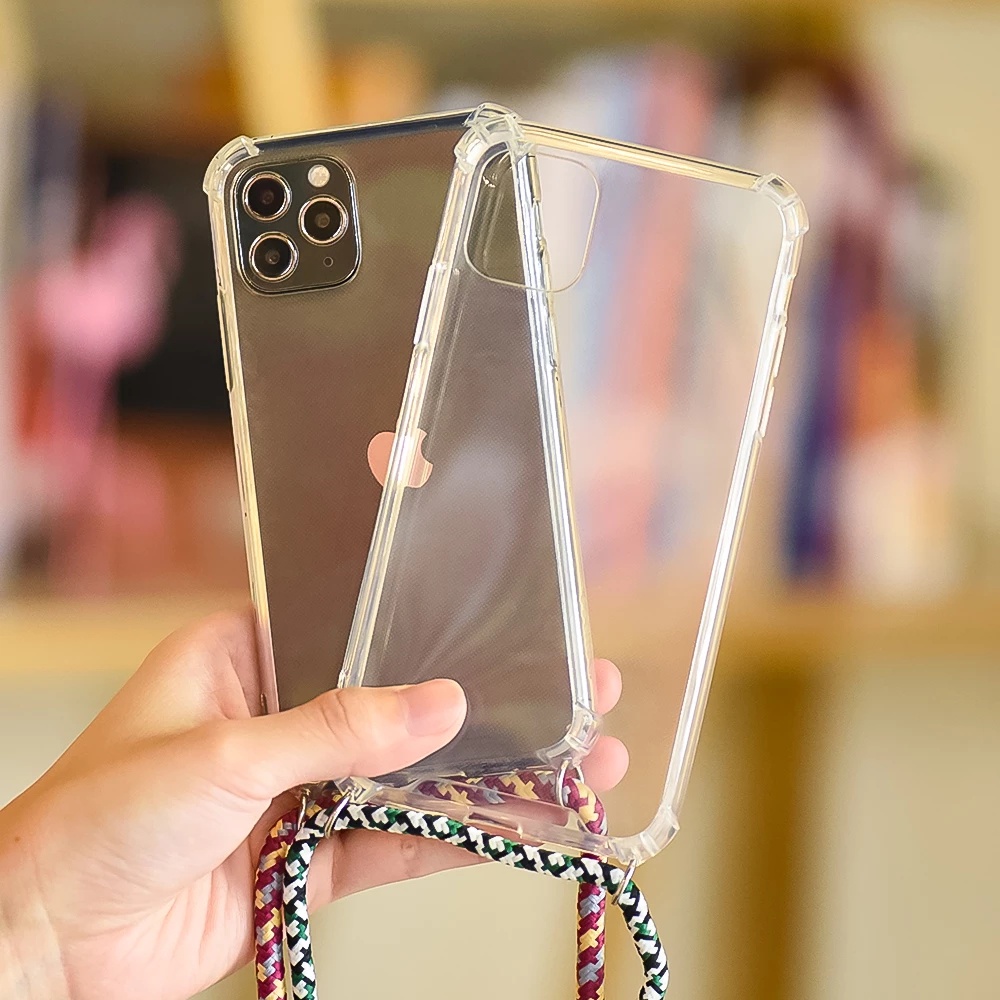 Case Transparan shockproof Dengan strap adjustable Untuk iPhone SAMSUNG VIVO OPPO HUAWEI REDMI