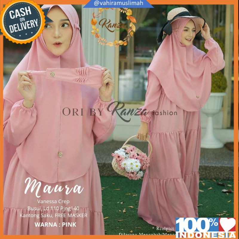 GAMIS MAURA SYARI FREE MASKER gamis syari polos original kanza fashion