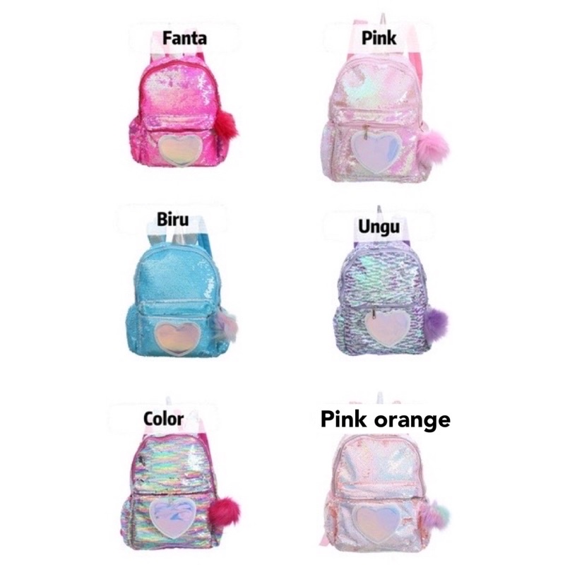 Ransel Sequin Unicorn pom TU023 Tas sekolah tk sd anak perempuan backpack