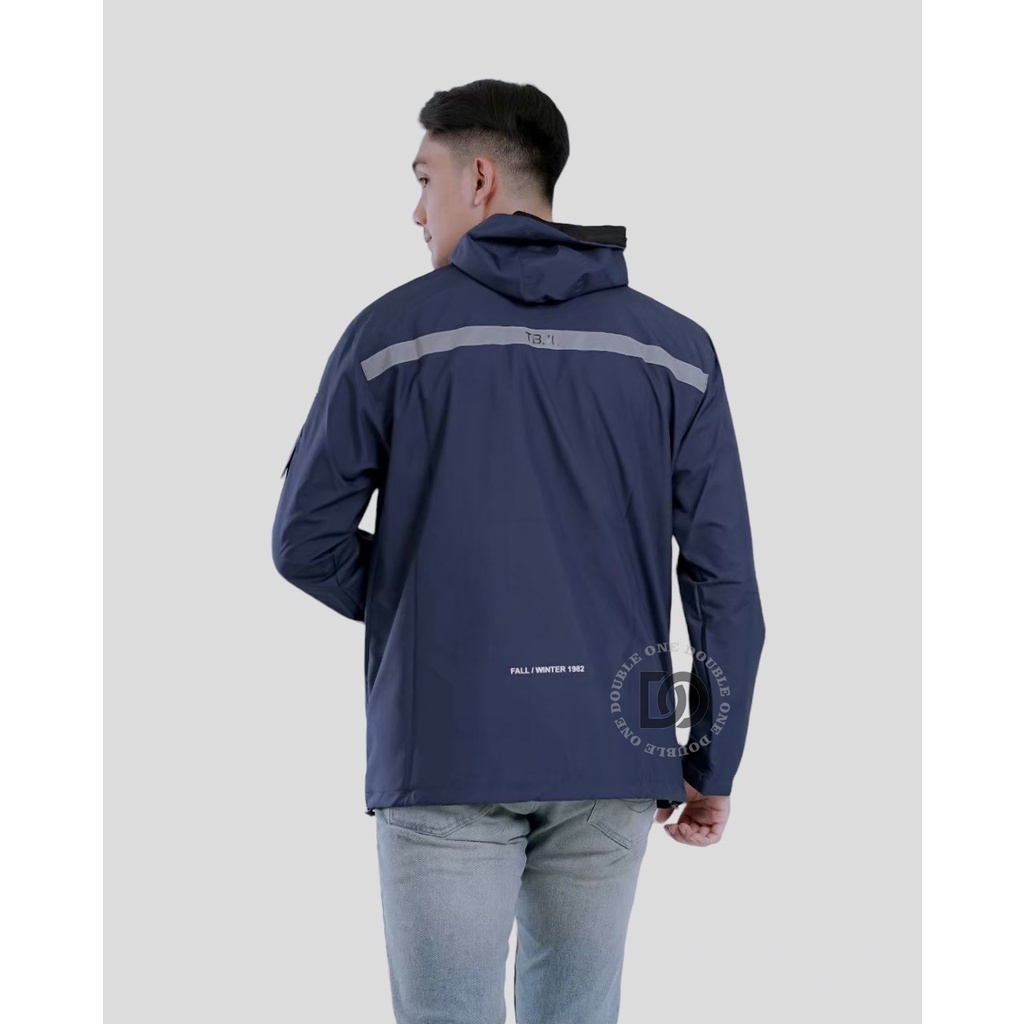 DOUBLE ONE - Jaket Pria Outdoor Taslan Original THE BOJIEL / Jaket Waterproof / Jaket Hoodie Parasut Pria / Jaket Hoodie Anti Air Navy Blue