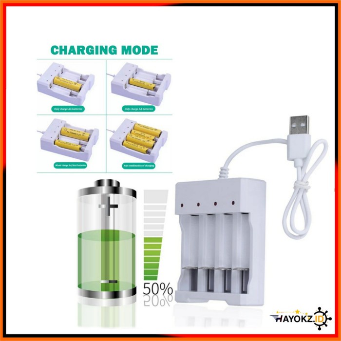 Paket Charger Baterai 3 Slot &amp; Baterai Isi Ulang AA AAA 1250mAH USB