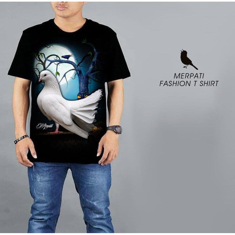 la Merpati bulan sayap kaos pria trendi murah motif burung Bahan spandek rayon  fit to L