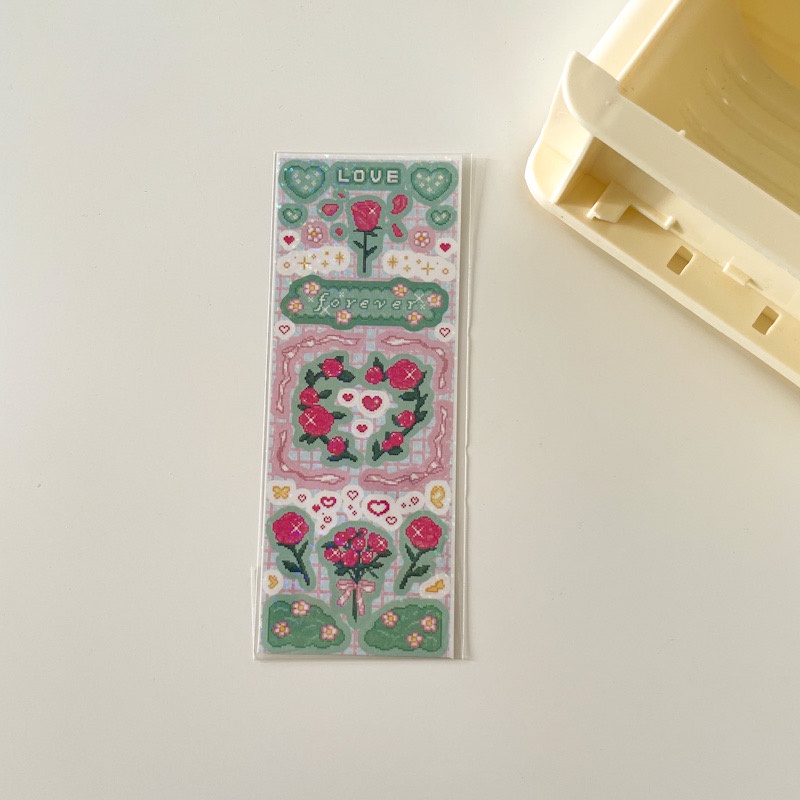 laser retro pixel bear rose card sticker diy hand Polaroid photo card decoration