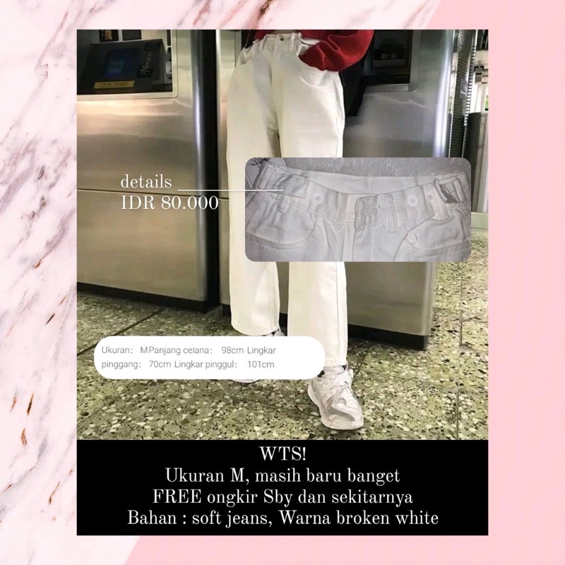 New Baru Celana Soft Jeans High Waist Kulot Jeans Wanita Retro Broken White Putih Tulang