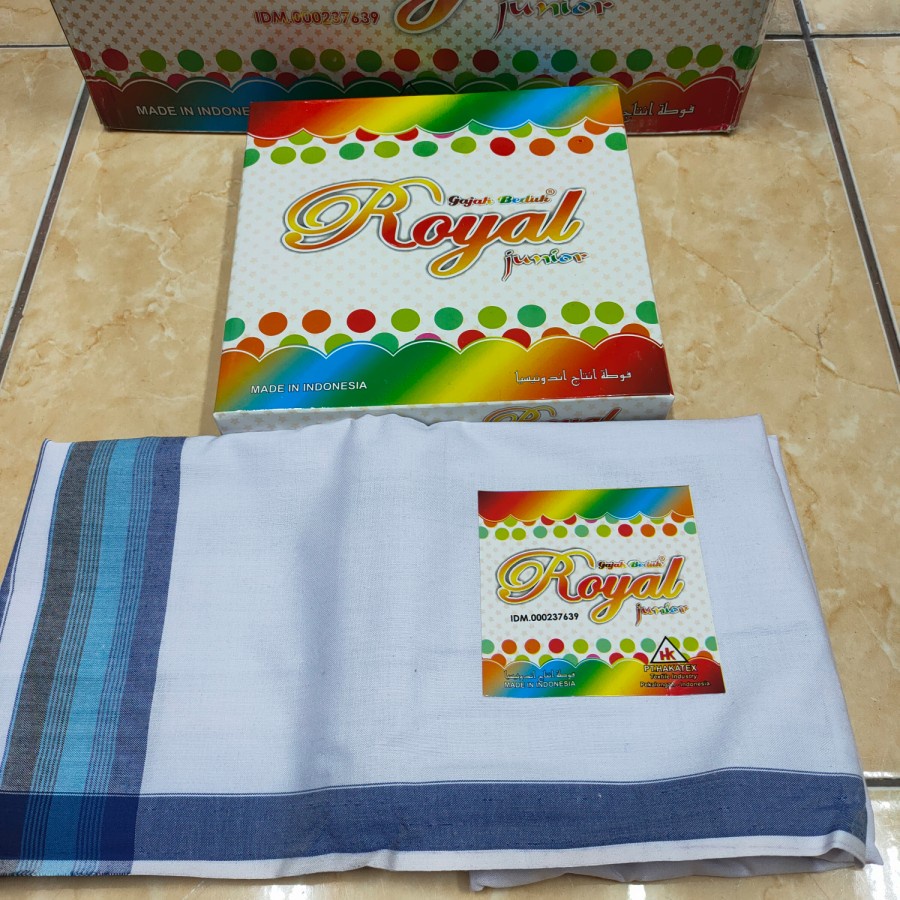 sarung anak royal junior putih tumpal / bergaris