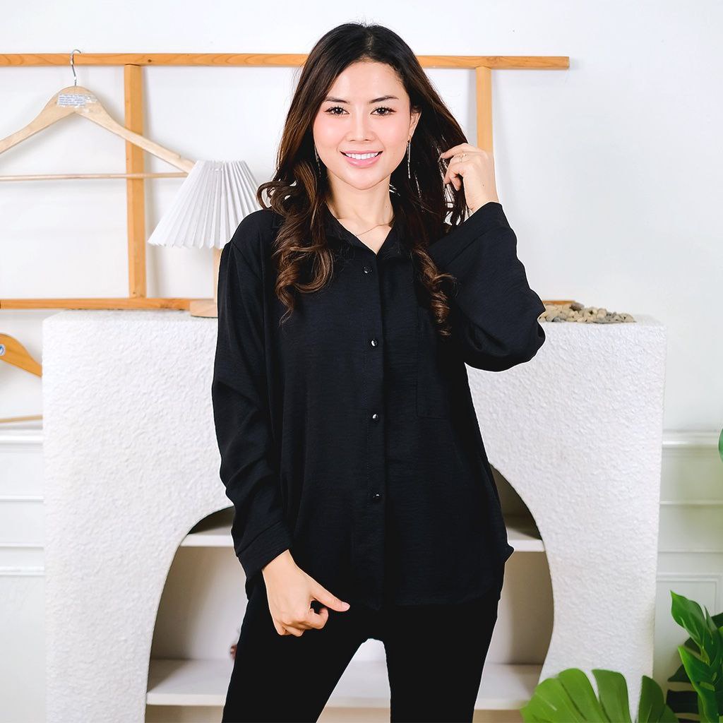 KEMEJA WANITA BASIC POLOS CRINKLE AIRFLOW/ATASAN WANITA LENGAN PANJANG POLOS