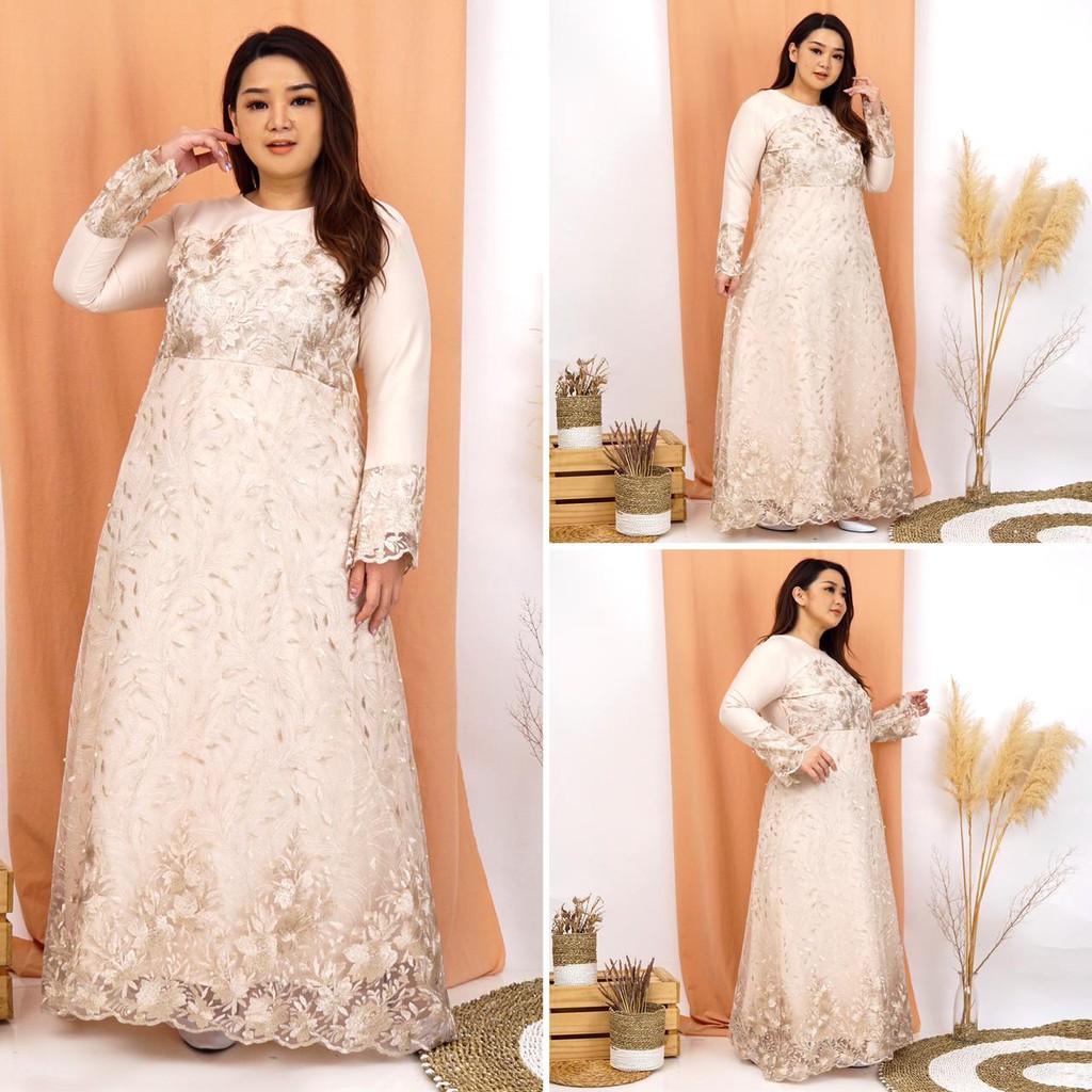 (Ada RealPict) GAUN GAMIS MARWAH TILLE TULLE BORDIR MUTIARA PREMIUM MAXI LEBARAN MUSLIM LONG DRESS
