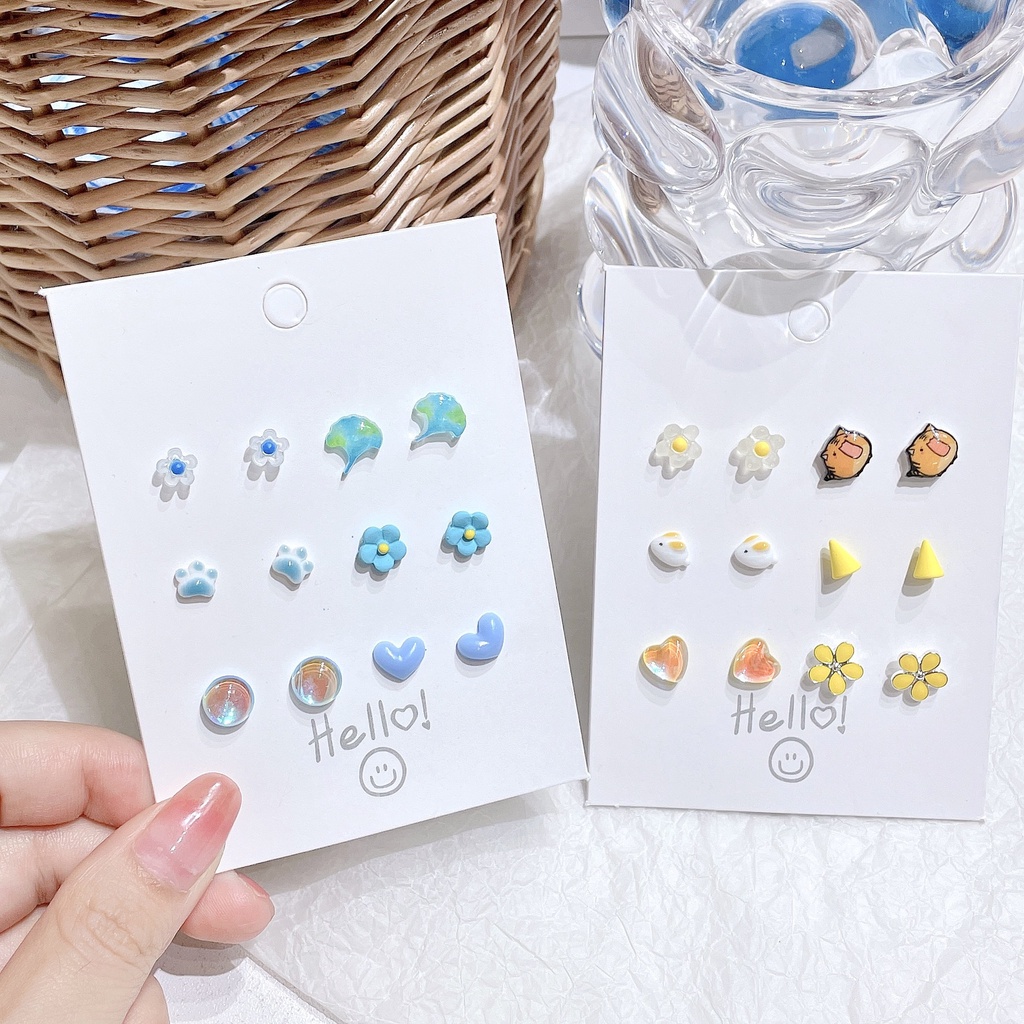 YEEZII Set Anting Stud Desain Butterfly Hati Bunga Buah Untuk Wanita