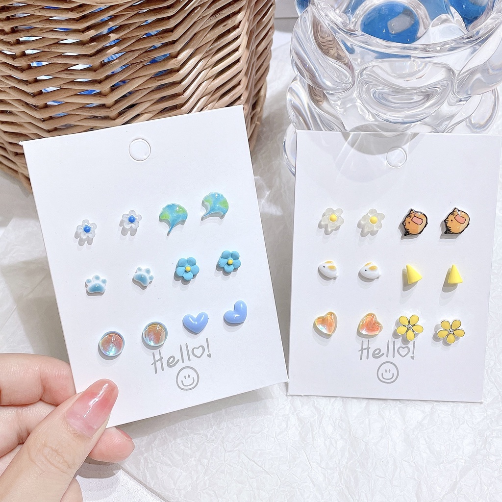 6 Pasang / Set Anting Stud Desain Bunga Butterfly Bahan Resin Untuk Wanita