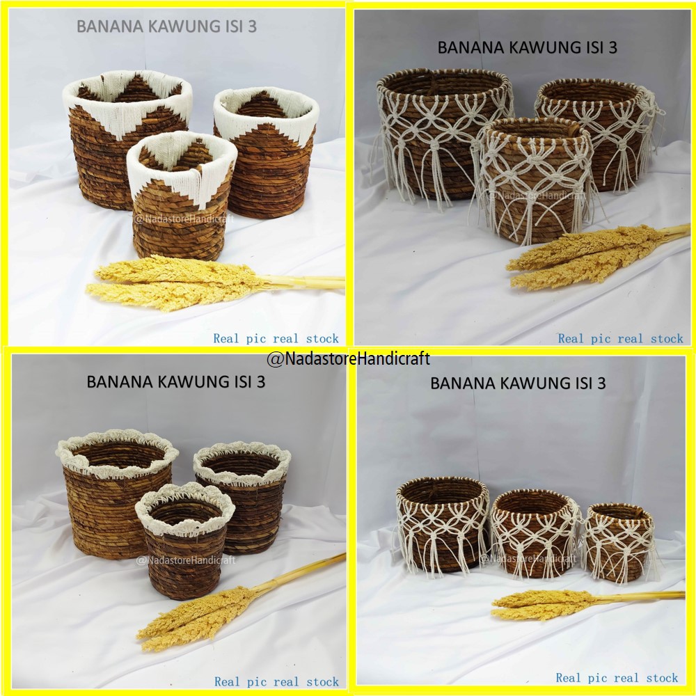 Nadastore Keranjang Banana Rajut Macrame ISI 3 / Banana Basket Kawung isi 3 PCS 20 x 18 cm x 15 cm