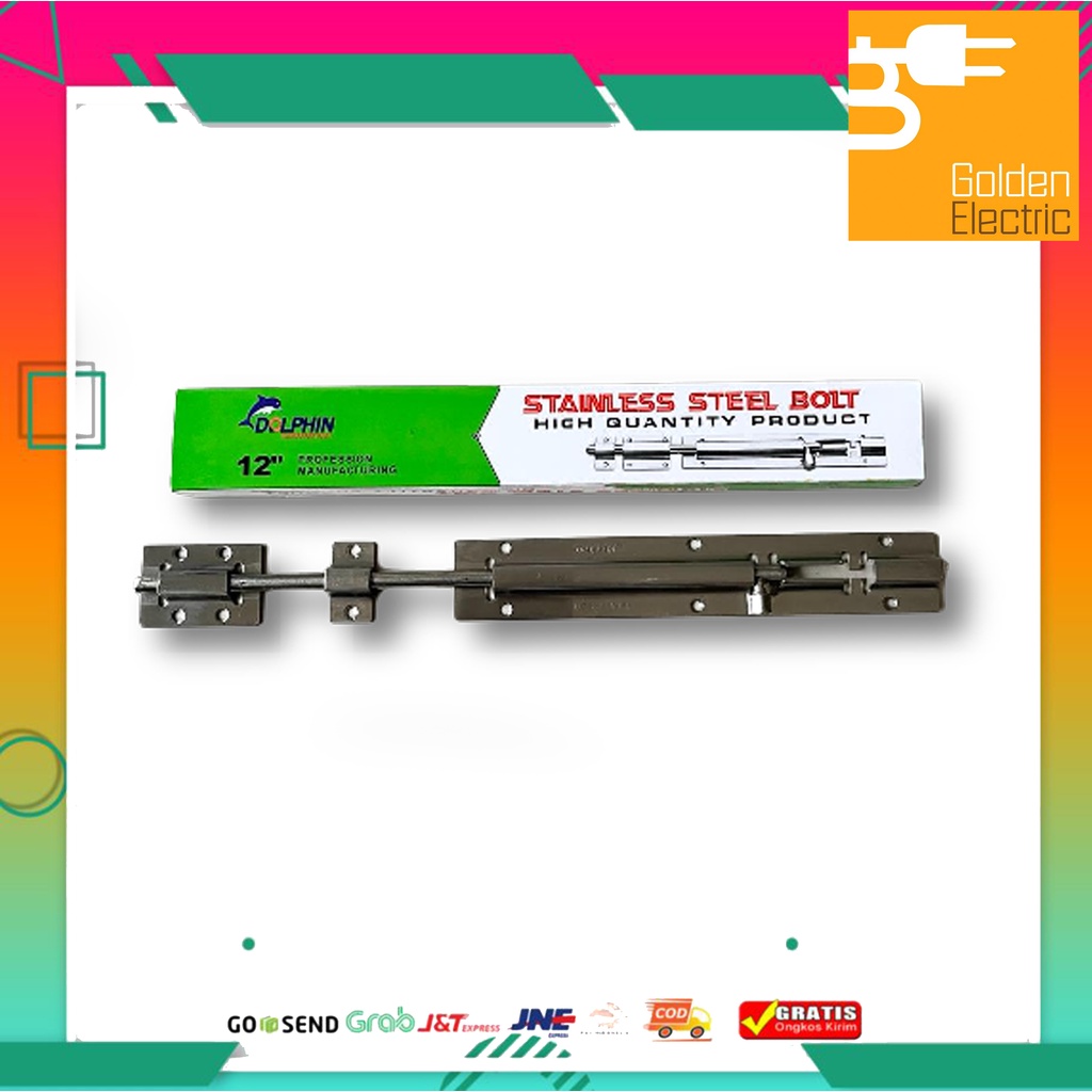 Grendel 12 inch 12&quot; Selot Pintu Jendela Dolphin Stainless Steel Bolt Selotan Slot Slotan Laci Jendela