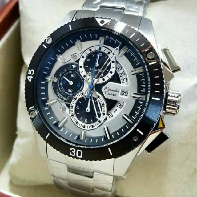 Jam tangan pria alexandre christie 6465 silver black