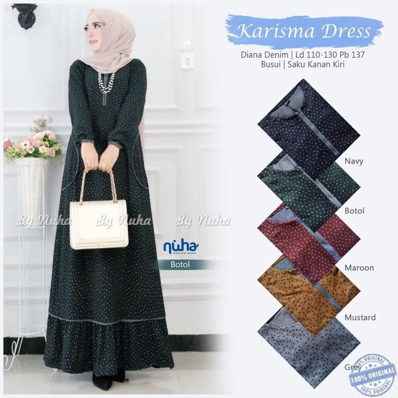 GAMIS KARISMA DRESS LD 110 MELAR 130 BAHAN DENIM DIANA BY NUHA Terbaru
