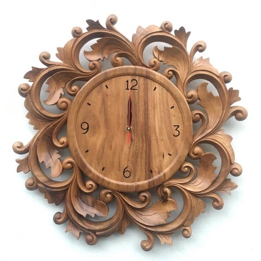 Jam Dinding Kayu Ukiran Bali Besar Ukuran 50x50x2.5 cm