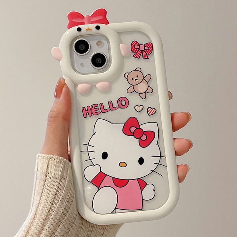 Case OPPO A17 A7 A7 A5S A12 A15 A16 A57 A5 A15s A55 A54 A3S A12E A53 A74 A95 A16K A16E A52 A17K A92 A96 A76 Reno 5 5F 4F A9 A31 A16s Hello Kitty Doraemon Bow-knot Monster Kecil Cover