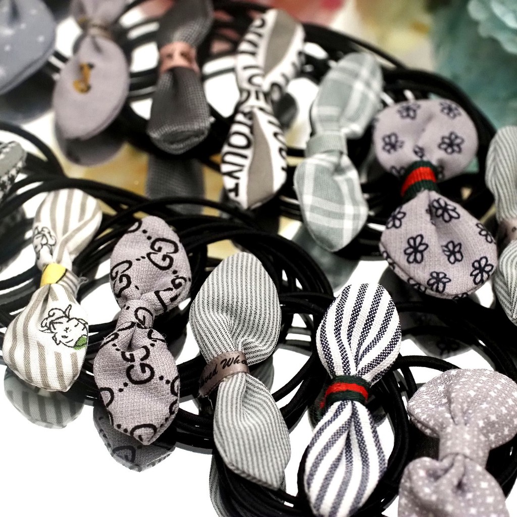 Kuncir Pita Chibi Kawat Katun SATUAN / Karet Rambut Chibi / Ikat Rambut Pita /Kuncir Rambut Korea-2. Abu