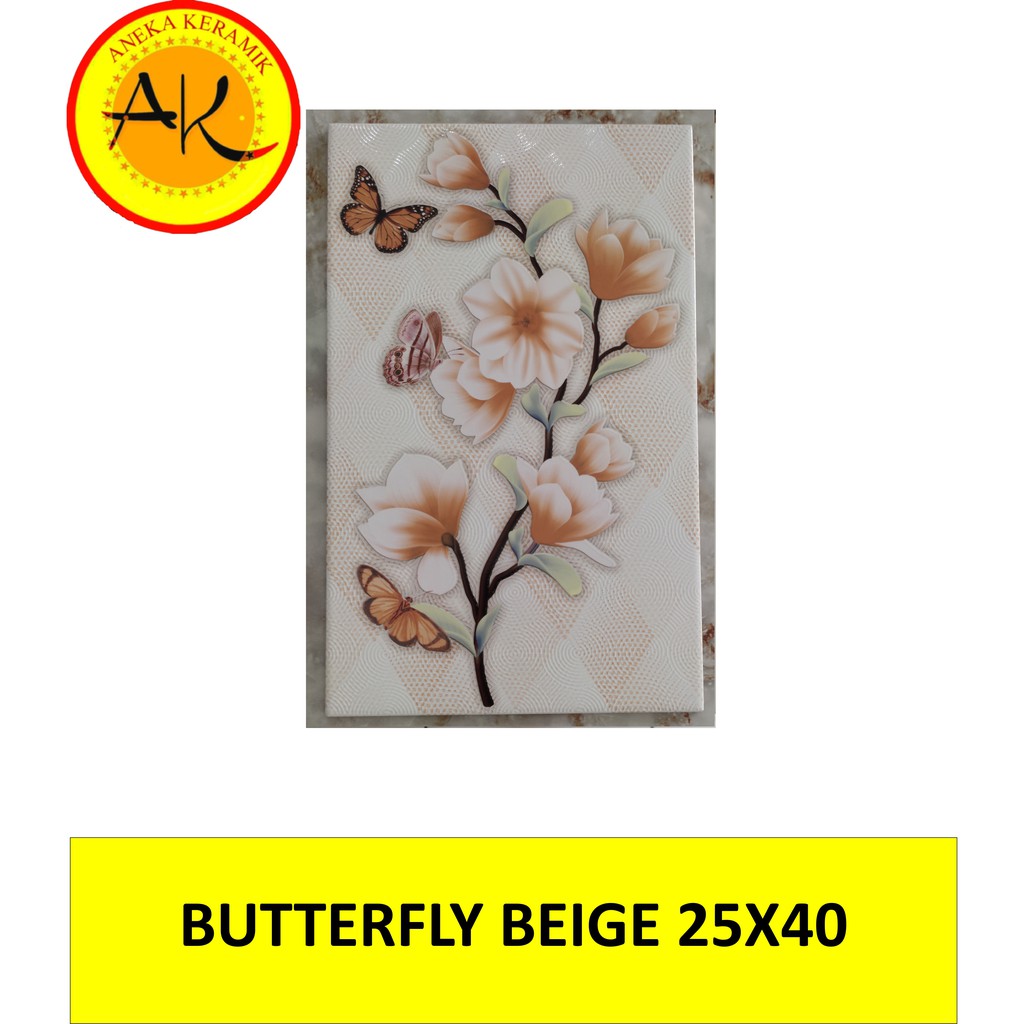 Keramik Dinding Motif Bunga Glossy 25x40 Butterfly Beige