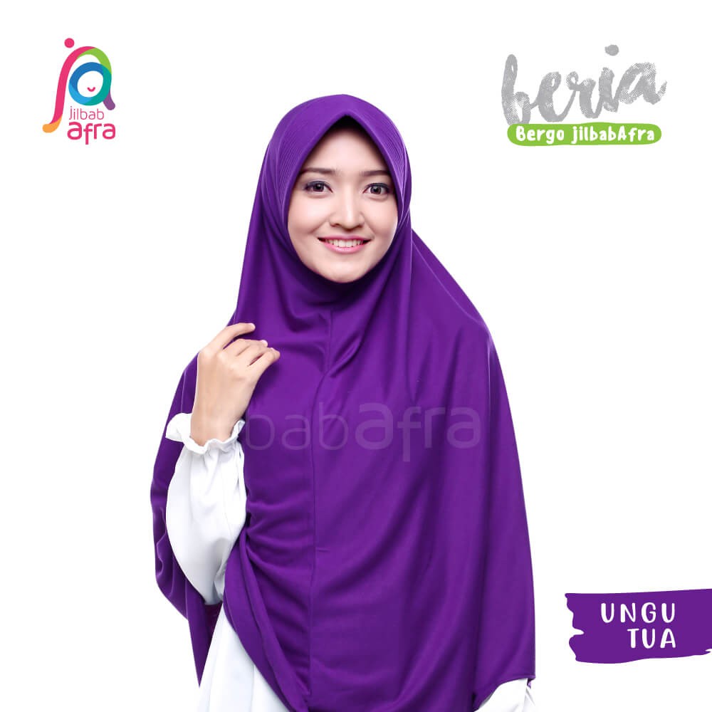 Jilbab Beria Ungu Terong - Bergo Jilbab Afra - Hijab Instan Bahan Kaos, Adem &amp; Lembut