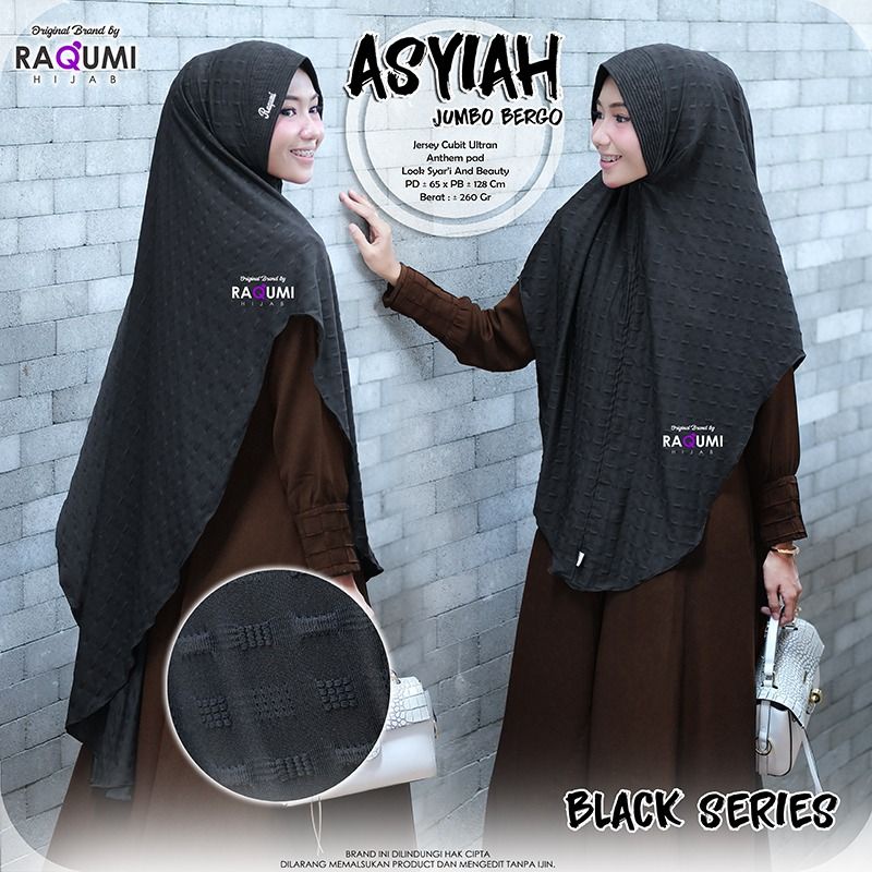 ASYIAH  JUMBO BERGO RAQUMI ORIGINAL | BERGO HITAM | BERGO JUMBO | BERGO BAHAN CUBIT