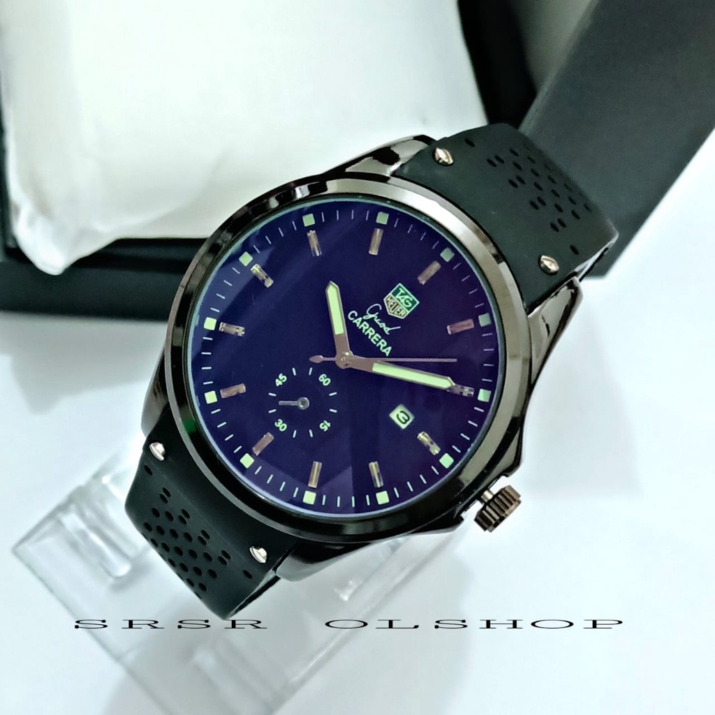Jam Tangan Pria Tali Karet-tanggal aktif-jam tangan pria kaca biru-strap rubber