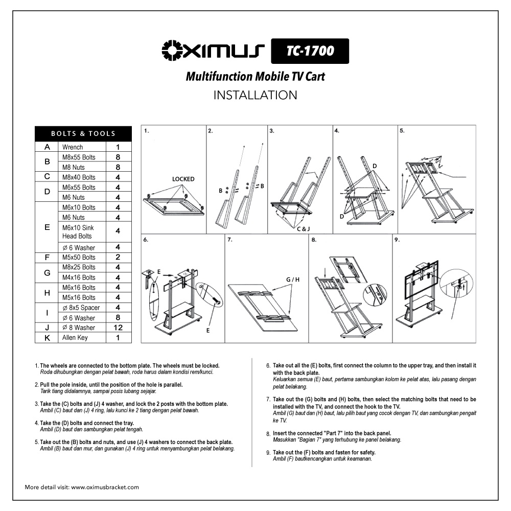 Bracket Standing Roda LED TV 32&quot;-65&quot; OXIMUS TC1700