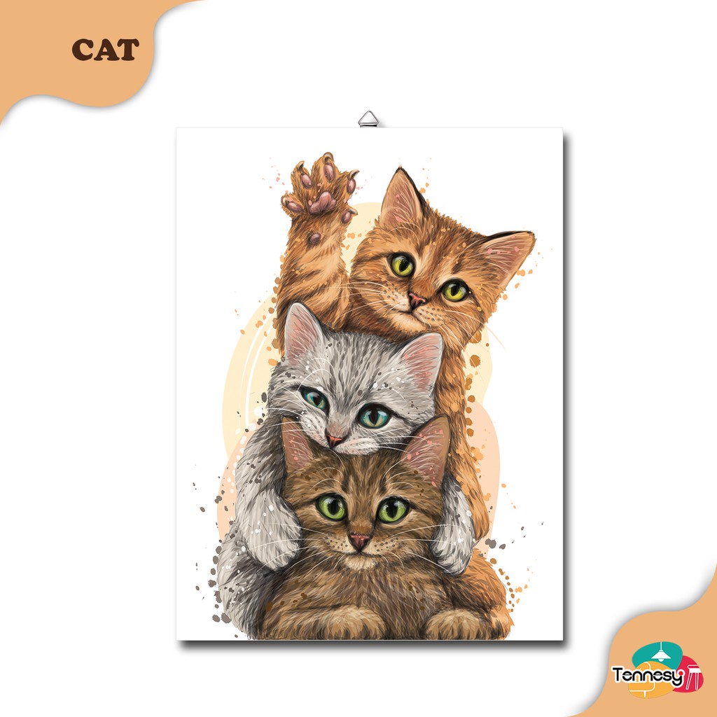 TENNESY HIASAN DINDING WALL DECOR KUCING LUCU CAT 15x20CM PAJANGAN KAYU POSTER DEKORASI KAMAR TIDUR RUMAH