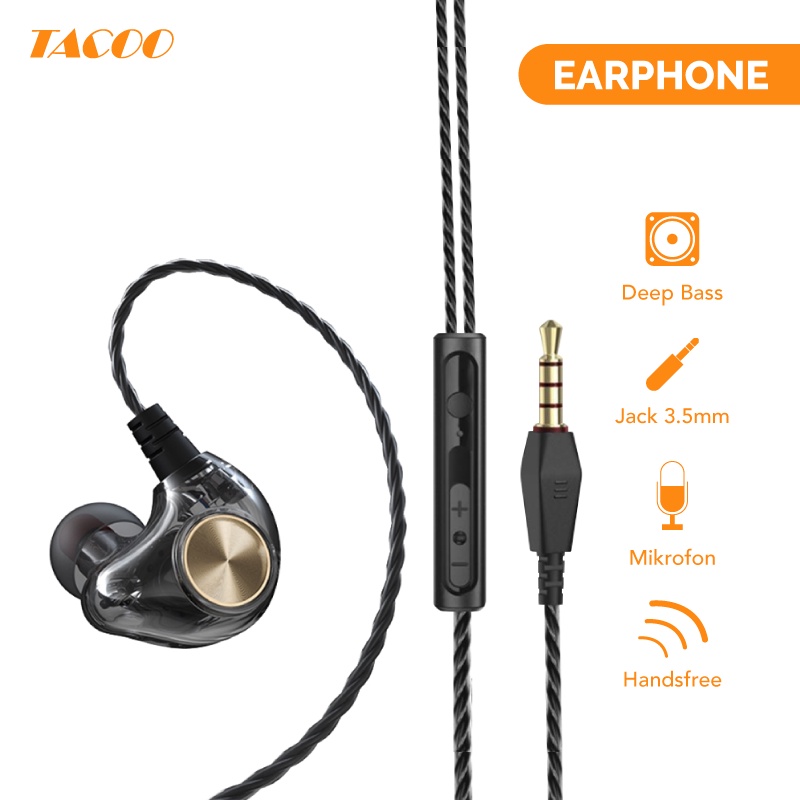 TACOO Headset Gaming Handsfree Wired Sport  Hi-Fi Stereo Sound Deep Bass In-Ear Earbuds Braided Cable Earphones