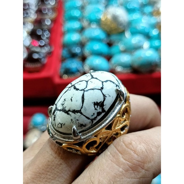 Batu cincin pirus putih serat kura harga termurah