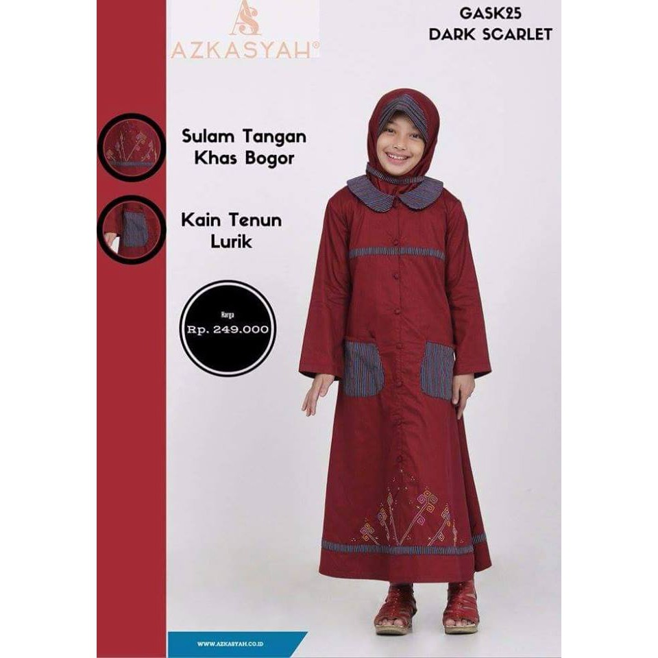 GAMIS ANAK AZKA MERAH / GAMIS ANAK AZKA KATUN SET HIJAB