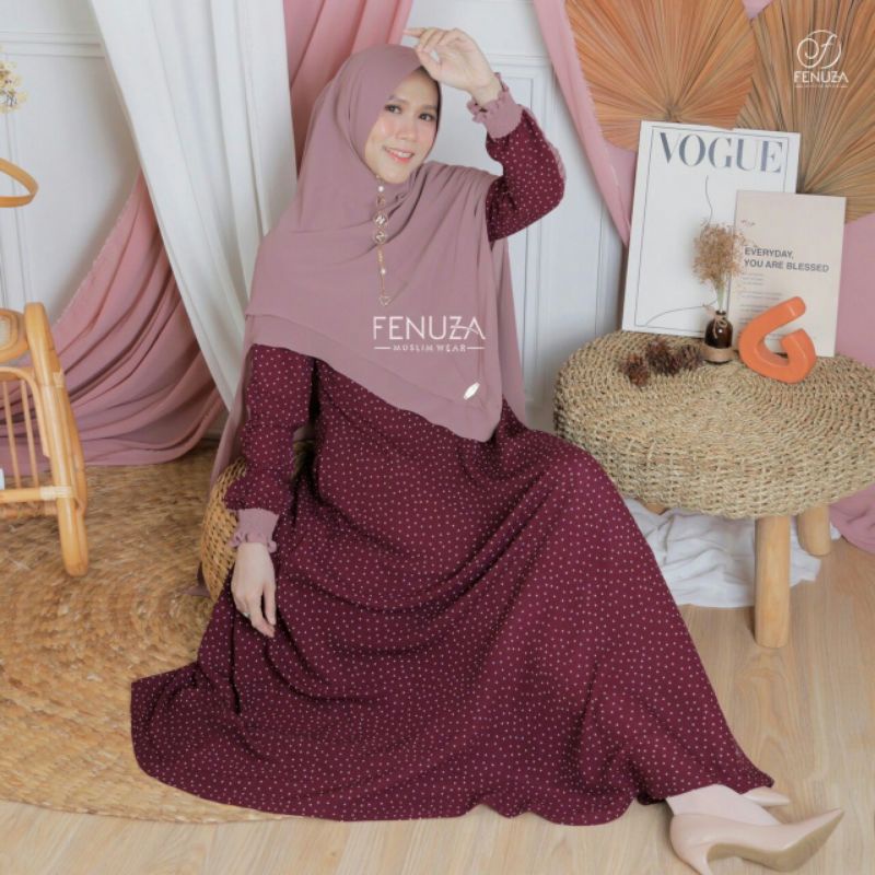 Gamis Sevilla dress ori Fenuza size XS-L busana muslim busui bahan florida crepe mix baby doll